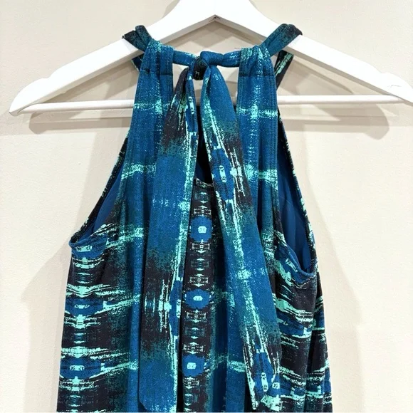 Athleta Women Maxi Dress S Blue Tie Dye Stretch Halter Athleisure Vacation - Picture 6 of 9